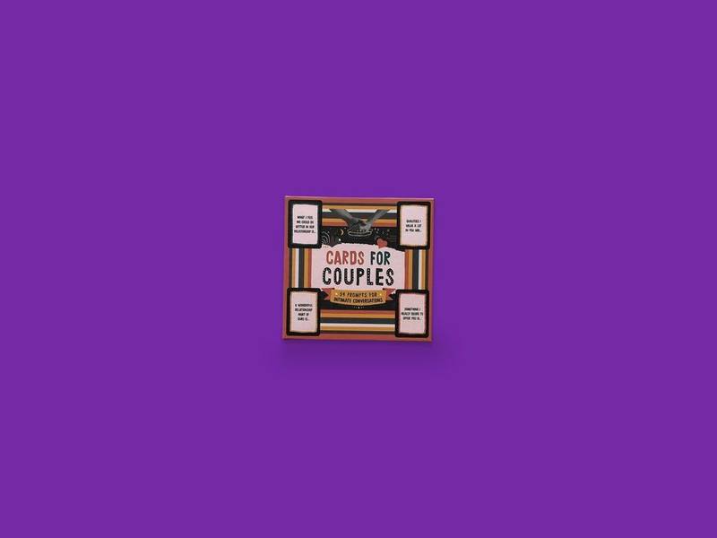 Cards for Couples photographed on Bruno's purple Applied Games background