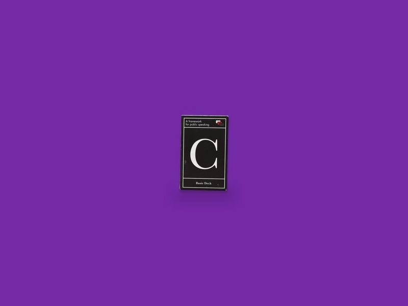 C: A Framework for Public Speaking — Basic Deck photographed on Bruno's purple Applied Games background
