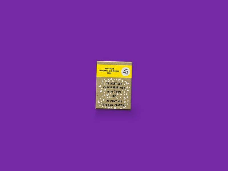 Het Grote Dilemma op Dinsdag: De Blije Editie photographed on Bruno's purple Applied Games background