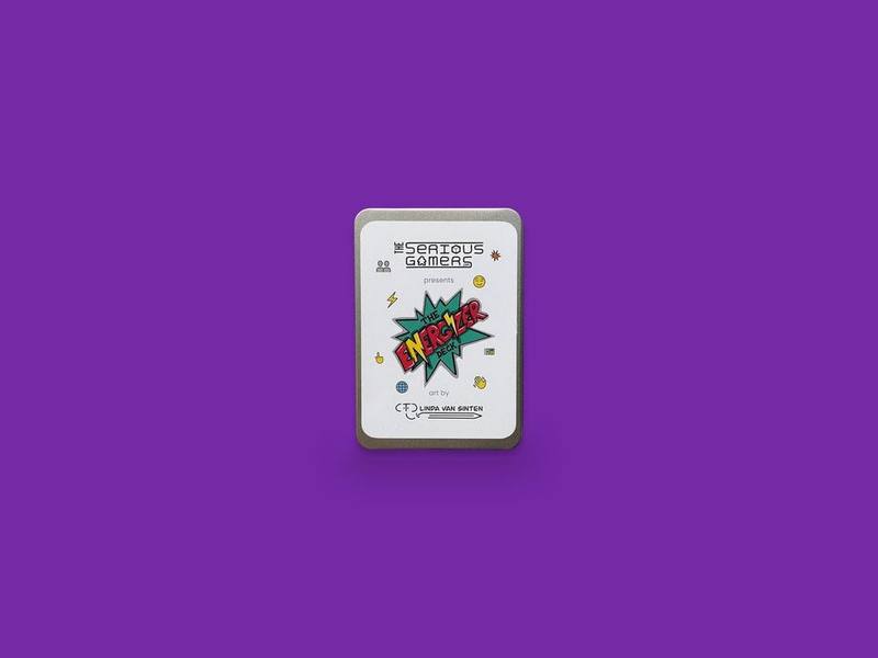 Serious Gamers Energizer photographed on Bruno's purple Applied Games background