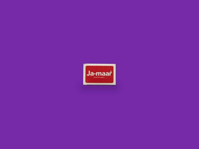 Ja-maar Levensvragen photographed on Bruno's purple Applied Games background