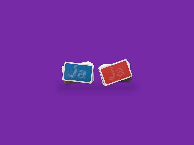 Ja cards photographed on Bruno's purple Applied Games background